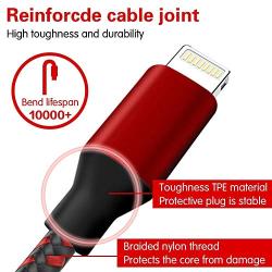 UNEN iPhone Charger Cable(3/3/6/6/10FT)5 Pack Nylon Braided-Black and Red