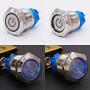 Twidec / 19mm Mounting Hole Latching Push Button Switch 1NO 1NC SPDT ON/OFF Silver Waterproof Stainless Steel Shell with 12V Blue Power Symbol LED Lamp Ring for car modification Switch L-19-Power-T-BU
