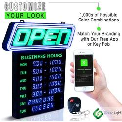 GLI Led Open Sign with Business Hours – Stand Out with 1000’s Color Combos to Match Your Brand, – Neon Flash, or Scroll – Programmable App, 15 x 16.5 inch