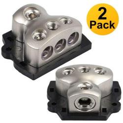 VonSom 3 Way Power Distribution Block, 1x 0 Gauge in / 3X 4 Gauge Out Amp Power Distribution Ground Distributor Connecting Block for Car Amplifier Audio Splitter 2 Pack