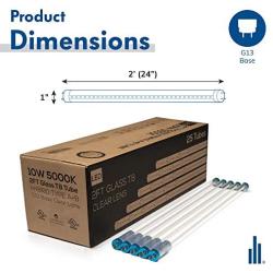 Hyperikon T8 LED Tube Light 2 Foot, Glass T10 T12 10W=32W, Dual & Single End, Hybrid Works with or Without Ballast, Clear Lens, UL, Crystal White, 25 Pack