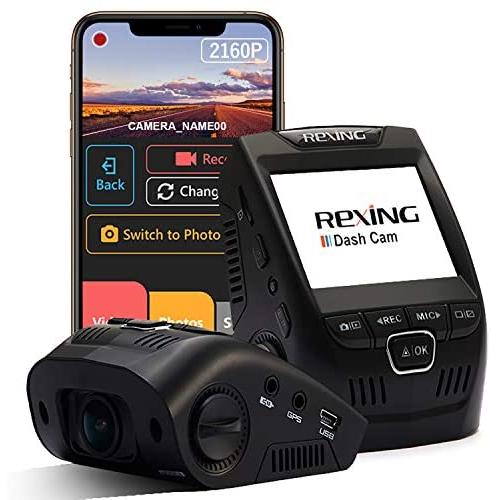 Rexing V1 - 4K Ultra HD Car Dash Cam 2.4'' LCD Screen, Wi-Fi, 170° Wide Angle Dashboard Camera Recorder with G-Sensor, WDR, Loop Recording, Supercapacitor, Mobile App, 256GB Supported