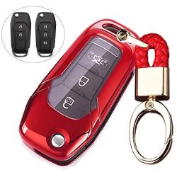 ROYALFOX(TM 2 3 Buttons Soft TPU flip Remote Key Fob case Cover for 2015 2016 2017 2018 2019 Ford F150 F250,Focus 3 Escort Kuga Everest Fiesta Mustang Edge MKV Fusion 2016 Ranger (red)