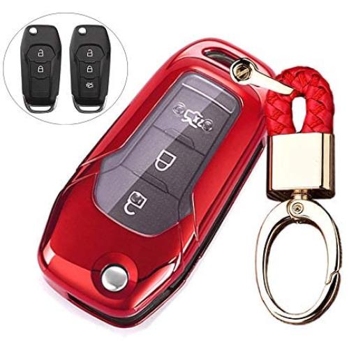 ROYALFOX(TM 2 3 Buttons Soft TPU flip Remote Key Fob case Cover for 2015 2016 2017 2018 2019 Ford F150 F250,Focus 3 Escort Kuga Everest Fiesta Mustang Edge MKV Fusion 2016 Ranger (red)