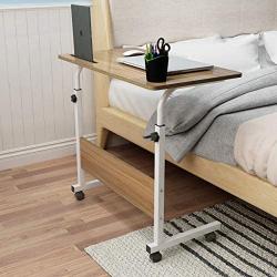 SDHYL 31.5 inches Adjustable Work Stand Mobile Side Desk with Tablet and Mobile Phone Slot Portable Workstation Student Desk Small Snack Table, Bed and Couch Desk, Oak, S7-ZS-05#3-80OK