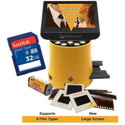 Wolverine Titan 8-in-1 20MP High Resolution Film to Digital Converter with 4.3'' Screen and HDMI Output, Worldwide Voltage 110V/240V AC Adapter & 32GB SD Card (Bundle) (Yellow)