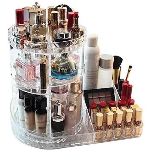 Makeup Organizer, 360-Degree Rotating Adjustable Multi-Function Acrylic Cosmetic Storage, Transparent, Stylish Design, Cosmetic and Jewelry Storage Display Boxes for Bedroom, Bathroom