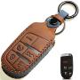 Leather Car Key Fob Cover, Suit for Keyless Remote Control for Jeep Grand Cherokee Dodge Challenger Charger Dart Durango Journey Chrysler 200 300 Fiat etc (A Style, Brown) …