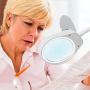 Psiven Dimmable Magnifying Glass Desk Lamp - Lighted Magnifier with Stand & Clamp, Magnifying Glass with Light for Close Work, Reading, Workbench, Crafts, Hobbies, Task, Sewing, Soldering - White
