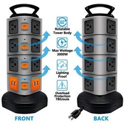 Power Strip Tower, Lovin Product Surge Protector Electric Charging Station, 14 Outlet Plugs with 4 USB Slot 6 feet Cord Wire Extension Universal Charging Station (1-Pack)
