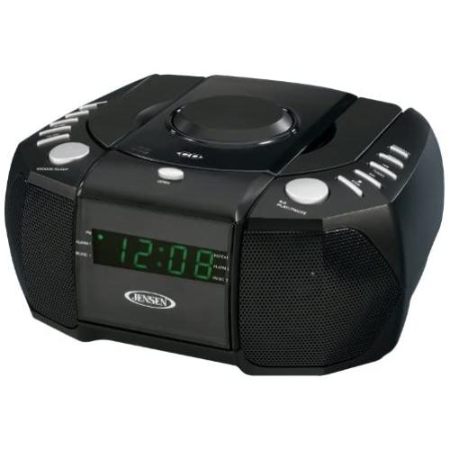 Jensen JCR-310 AM/FM Stereo Dual Alarm Clock Radio with Top Loading CD Player, Digital Tuner and Aux Input, Black