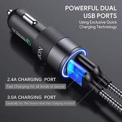 IWAVION Car Charger Compatible with iPhone 11 Pro Max/11/XS Max/XS/XR/X/8/7 Plus/7/6S/6/5S/5C/SE/5,iPad Pro/Air/Mini, with 3ft Charging Cable, Quick Charger 3.0&2.4A Dual Fast USB Car Charger Adapter