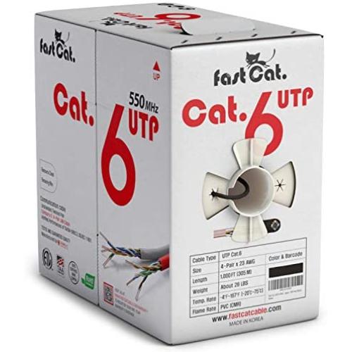 fast Cat. Cat6 Ethernet Cable 1000ft - 23 AWG, CMR, Insulated Solid Bare Copper Wire Internet Cable with Noise Reducing Cross Separator - 550MHZ / 10 Gigabit Speed UTP LAN Cable 1000 ft - CMR (Black)