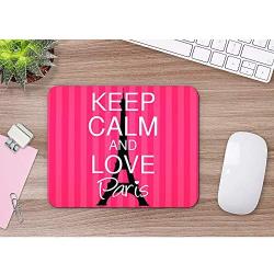 Moslion Keep Calm and Love Paris Mouse Pad Eiffel Tower Heart Stripe Beauty Style Pink Gaming Mouse Mat Non-Slip Rubber Base Thick Mousepad for Laptop Computer PC 9.5x7.9 Inch