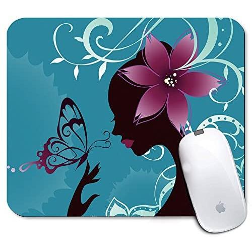 Personalized Rectangle Mouse Pad, Printed Butterfly Girl Pattern, Non-Slip Rubber Comfortable Customized Computer Mouse Pad (9.45x7.87inch)