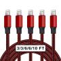 UNEN iPhone Charger Cable(3/3/6/6/10FT)5 Pack Nylon Braided-Black and Red