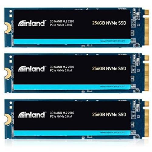 Inland Premium 256GB SSD 3 Pack 3D NAND TLC M.2 2280 PCIe NVMe 3.0 x4 Internal Solid State Drive, Read/Write Speed up to 2900MB/s and 950MB/s (256GBx3)