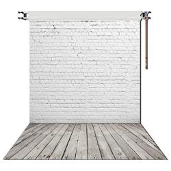 HUAYI 5X7ft White Brick Wall With Gray Wooden Floor Photography Vinyl Backdrop D-2504