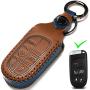 Leather Car Key Fob Cover, Suit for Keyless Control for Jeep Grand Cherokee Dodge Challenger Charger Dart Durango Journey Chrysler 200 300 Fiat … (B-Brown) …