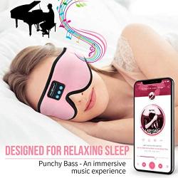 MUSICOZY Sleep Headphones 3D Bluetooth 5.0 Wireless Sleep Mask, Sleeping Headphones Music Eye Mask for Side Sleepers. Air Travel, Meditation, Built-in Ultra Soft Thin Speakers Microphones Pink