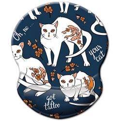 Boutilon Wrist Mouse Pad, Non-Slip Ergonomic Mouse Pad with Gel Wrist Rest Support, Gaming Mouse Pad with Lycra Cloth 8.7 x 7.5 inches Pad for Computer, Laptop, Home, Office (Cute Cats-Wrist)