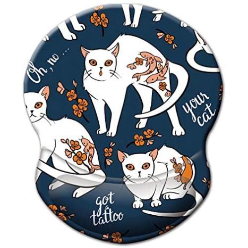 Boutilon Wrist Mouse Pad, Non-Slip Ergonomic Mouse Pad with Gel Wrist Rest Support, Gaming Mouse Pad with Lycra Cloth 8.7 x 7.5 inches Pad for Computer, Laptop, Home, Office (Cute Cats-Wrist)