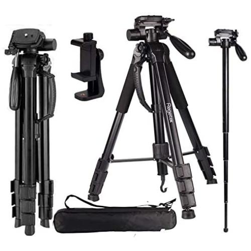 Regetek Camera Tripod Travel Monopod (70'' Aluminum Professional Video Camera Mount Leg) Adjustable Stand with Flexible Head for Canon Nikon Dv DSLR Camcorder Gopro Cam& Carry Bag & Cellphone Mount