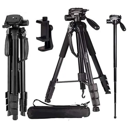 Regetek Camera Tripod Travel Monopod (70'' Aluminum Professional Video Camera Mount Leg) Adjustable Stand with Flexible Head for Canon Nikon Dv DSLR Camcorder Gopro Cam& Carry Bag & Cellphone Mount