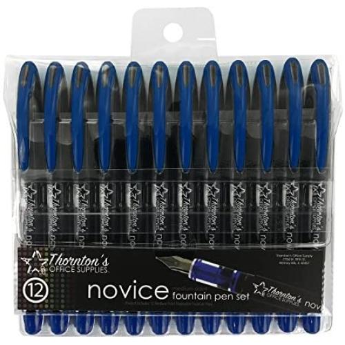 Thorntons Office Supplies Disposable Fountain Pens Pack of 12 Medium Point Blue Journaling and Calligraphy Pen for Smooth Writing - Gift for Beginner Artist