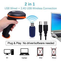 Tera Barcode Scanner Wireless 1D Laser Scanner 2-in-1 (2.4Ghz Wireless+USB 2.0 Wired) Handheld Bar Code Scanner Reader, IP54 Shockproof, for Store, Supermarket, Warehouse, Library