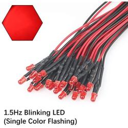 EDGELEC 50pcs 12 Volt 3mm Red Blinking LED Lights Emitting Diodes (1.5Hz Single Color Flashing) Pre Wired 7.9 Inch DC 12v LED Light Diffused Colored Lens Small LED Lamps