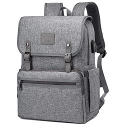 Anti Theft Laptop Backpack Men Women Vintage Backpack Bookbag School College Backpacks Stylish Water Resistant Backpack with USB Port Fashion Grey Fits 15.6 Inch Laptop and Notebook