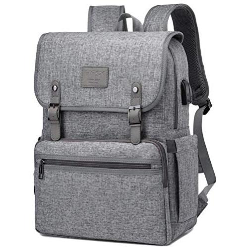Anti Theft Laptop Backpack Men Women Vintage Backpack Bookbag School College Backpacks Stylish Water Resistant Backpack with USB Port Fashion Grey Fits 15.6 Inch Laptop and Notebook