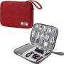 Electronic Accessories Organizer, Universal Travel Digital Accessories Storage Bag for Portable Charger, Cables, Earphone, iPhone, Cord, Customize Inside with Dividers, Red