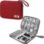 Electronic Accessories Organizer, Universal Travel Digital Accessories Storage Bag for Portable Charger, Cables, Earphone, iPhone, Cord, Customize Inside with Dividers, Red