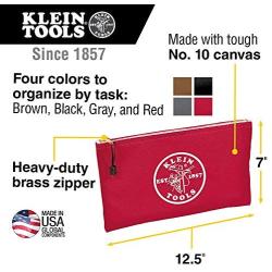 Klein Tools 5141 Zipper Bag, Utility Bag can be used as Bank Deposit Bag, Tool Bag or Pouch, More in Brown, Black, Gray, Red Canvas, 4pc Set