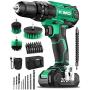 KIMO Cordless Drill Driver Kit, 20V Impact Drill Set w/Lithium-ion Battery/Charger & Cleaning Brush, 350 In-lb Torque, 3/8'' Keyless Chuck, 21+1+1 Clutch, Variable Speed & LED for Metal Concrete Wood