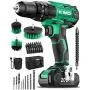 KIMO Cordless Drill Driver Kit, 20V Impact Drill Set w/Lithium-ion Battery/Charger & Cleaning Brush, 350 In-lb Torque, 3/8'' Keyless Chuck, 21+1+1 Clutch, Variable Speed & LED for Metal Concrete Wood