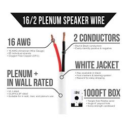 Next 16/2 Plenum Speaker Wire - 16 AWG/Gauge 2 Conductor - UL Listed in Wall (CL2P/CL3P/CMP) Rated - Oxygen-Free Copper (OFC) - 1000 Foot Bulk Cable Pull Box - White