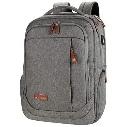 KROSER Laptop Backpack Large Computer Backpack Fits up to 15.6 Inch Laptop with USB Charging Port Water-Repellent School Travel Backpack Casual Daypack for Business/College/Women/Men-Grey