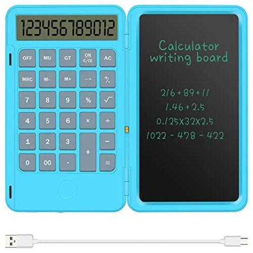 Basic Calculator Notepad with 6.5 Inch LCD Writing Tablet, Rechargeable, Lock Button and E-Pen,12 Digit Display, Also Inkless Drawing/Memo Pads/Planning Boards, Hand-held for Daily and Basic Office