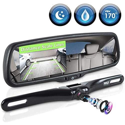 Pyle Backup Car Camera Rear View Mirror Screen Monitor System with Parking & Reverse Safety Distance Scale Lines, OEM Fit, Waterproof & Night Vision, 170° Angle Adjustable, 4.3'' LCD Display-(PLCM4550)