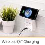 GE Surge Protector Tap with Wireless Charging, 2 Outlets, 2 USB, Qi Pad, 2 Pack, Charging Shelf, 560 Joules, White, 50374