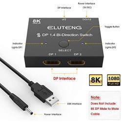 ELUTENG Displayport Switch 8K, Bidirectional DP 1.4 Switch 8K @ 60Hz, 4K @ 120Hz, Displayport Switcher 1 to 2/2 in 1 Out with LED Indicator for Monitor Projector TV PC Laptop and More