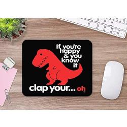 oFloral Dinosaur Gaming Mouse Pad Red Sad Dino If You are Happy You Know It Letter Decorative Mousepad Rubber Base Home Decor for Computers Laptop Office Home 7.9X9.5 Inch