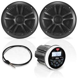 BOSS Audio Systems MCKGB350B.6 Weatherproof Marine Gauge Receiver and Speaker Package - IPX6 Receiver, 6.5 Inch Speakers, Bluetooth Audio, USB, MP3, AM/FM, NOAA Weather Band Tuner, No CD Player, 1 pair black speakers, One Pair of 6.5 inch