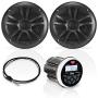 BOSS Audio Systems MCKGB350B.6 Weatherproof Marine Gauge Receiver and Speaker Package - IPX6 Receiver, 6.5 Inch Speakers, Bluetooth Audio, USB, MP3, AM/FM, NOAA Weather Band Tuner, No CD Player, 1 pair black speakers, One Pair of 6.5 inch