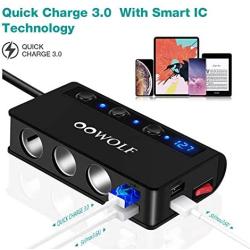 Cigarette Lighter Adapter, OOWOLF 180W 12V/24V Quick Charge 3.0 3-Socket Splitter 4 USB Ports Car Power Adapter for GPS, Dash Cam, Sat Nav, Phone, Tablet, etc