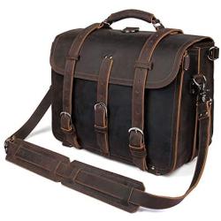 Polare Mens Full Grain Leather 16 Briefcase Shoulder Messenger Bag Fit 15.6 Laptop