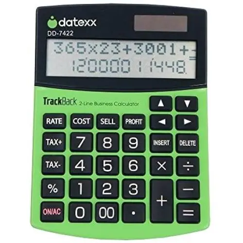 Datexx 2-Line TrackBack Business Slim Desktop Calculator, DD-7422